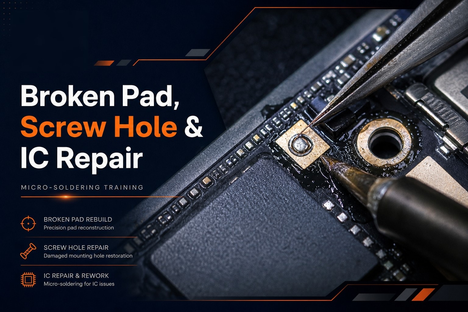 Broken pad, screw hole & IC repair
