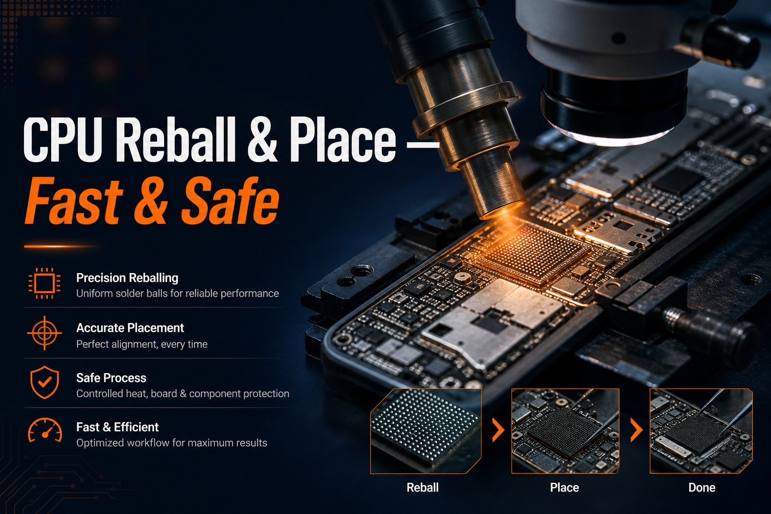 CPU reball & place — fast & safe