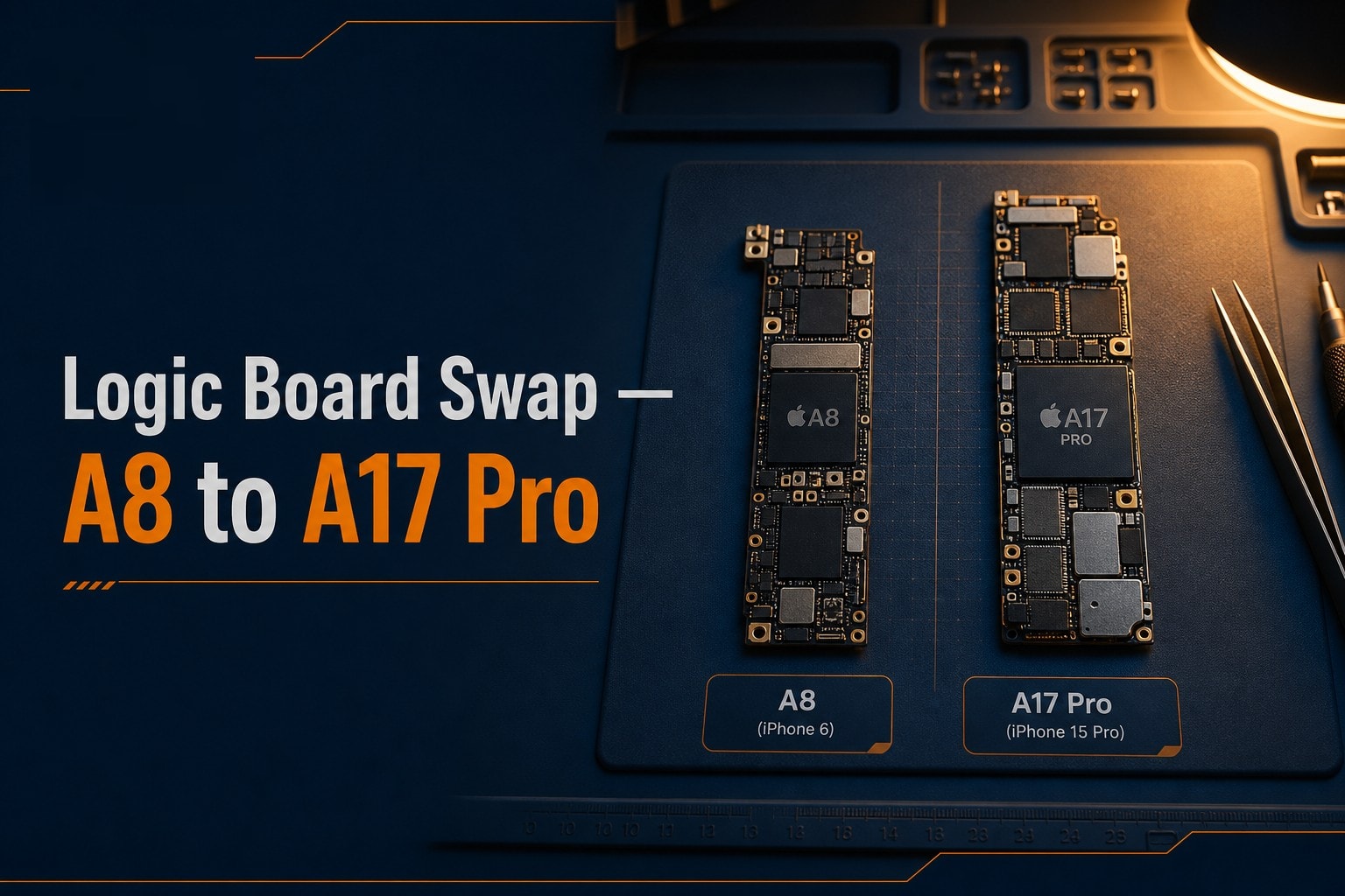Logic board swap — A8 to A17 Pro